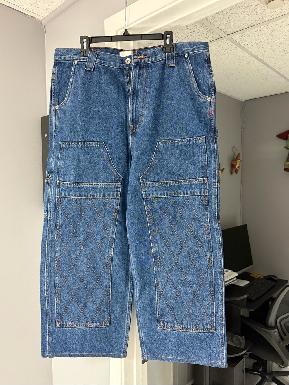 BDG Blue Relaxed Diamond-Knee Workwear Jeans